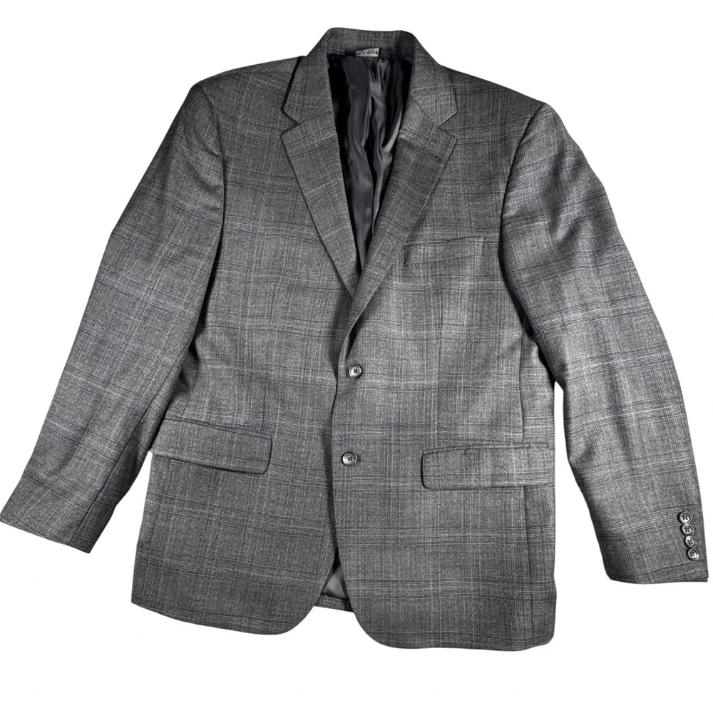 Jos. A. Bank Sport Coat Mens 44R Grey Excellent Wool Glen Plaid Blazer